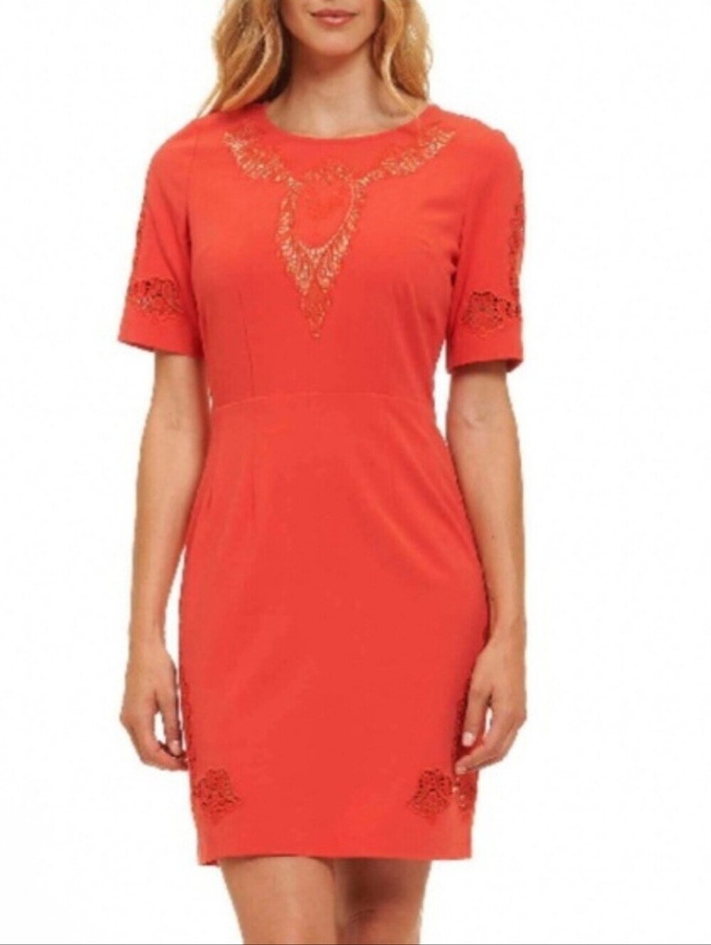 Robert Graham Amadea Red Embroidered Eyelet Design Mini A-line Dress Size 6